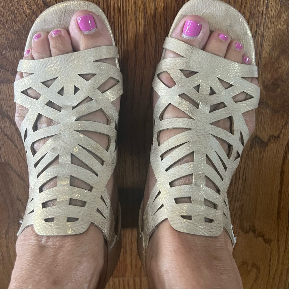 BareTraps Gold Cutout Sandals